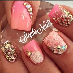 #nail #nails #nailart #unha #unhas #unhasdecoradas Stephs Nails, Flash Nails, Nails Bling, Flower Mold, Fancy Nail Art, Summer Gel Nails, Nagel Tips, Get Nails, Cute Nail Art