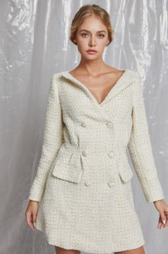 Look like a classic beauty in this chic and charming ivory tweed mini dress. With a double button up design, this look has all the style you need to turn heads and make your friends green with envy! White Tweed Dress, Tweed Mini Dress, Green With Envy, White Tweed, Tweed Dress, Mini Shift Dress, Classic Beauty, Girl Top, Puffer Coat