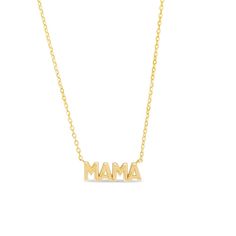 Let her know how special she is with this endearing word-art necklace. 14K gold “Mama” is spelled out in uppercase puff letters Adjustable 16- to 18-inch cable chain; spring-ring clasp Mother's Day Yellow Gold Nameplate Charm Necklace, Yellow Gold Name Necklace As Gift For Mom, Mother's Day 14k Gold Initial Necklace, Yellow Gold Necklaces With Names For Mom, Letter Name Necklace For Mother's Day, Letter Shaped Name Necklace For Mother's Day, Custom Name Yellow Gold Necklace For Mother's Day, Everyday Letter Name Necklace For Mother's Day, Mother's Day Letter Name Necklace