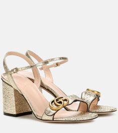 Leather Sandals - Gucci | mytheresa.com Sandals Gucci, Woman Sandals, Gucci Heels, Wear Perfume, Jimmy Choo Heels, Glitter Sandals, Mid Heel Sandals, Gucci Leather, Gold Sandals