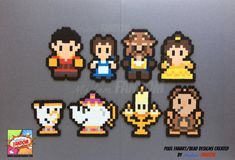 pixel art stickers featuring princesses and prince's crowns on a gray background