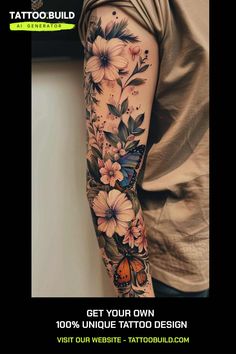 an arm with flowers and butterflies on it