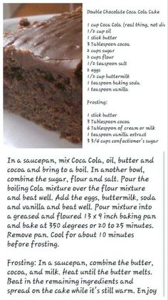 a recipe for chocolate cake with frosting on top