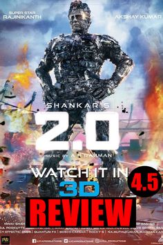 the movie poster for 20 watch it in 3d, with an image of a robot standing on