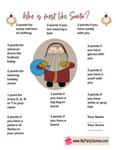 a poster with instructions on how to use the game who is most like santa?