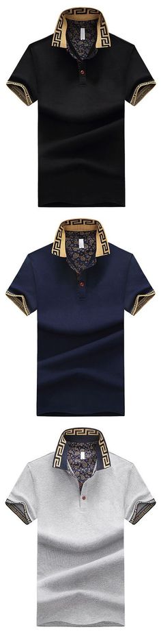 Mens Stylish Polo Shirt Printed Collar Short Sleeve Spring Summer Casual Tops Kings Attire, Mansa Musa, Printed Polo Shirts, Casual Summer Tops, Closet Essentials, Tie Set, Up Girl, Polo Shirts, Look Cool