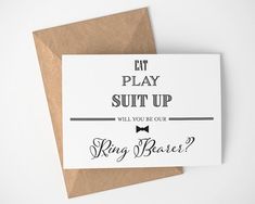 a card with the words, will you be our ring bearer?