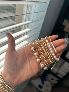 #goldbracelets #goldjewelry #jewelrystack #braceletstack Gold Beaded Bracelets Stack, Bracelet Stack Ideas, Braclets Gold, Gold Bracelets Stacked, Wrist Jewelry, Gold Bead Bracelets