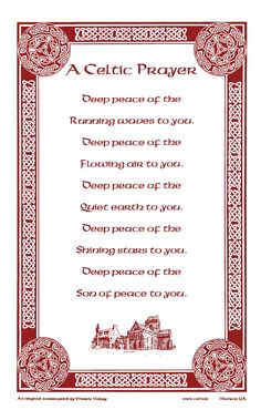 a celtic prayer with red and white border