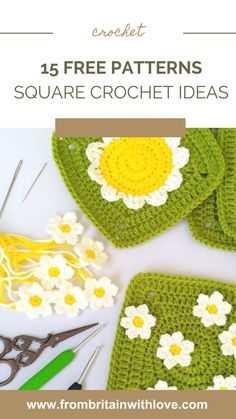 daisy crochet square pattern Granny Pattern, Crochet Market Bag, Daisy Pattern, Crochet Square Patterns, Granny Squares Pattern, Square Patterns, Granny Square Crochet Pattern, Crochet Flower Patterns