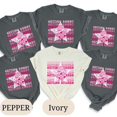 four matching shirts with the same design for each child's shirt, and one is also