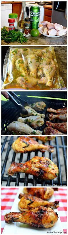 four different pictures of food cooking on the grill