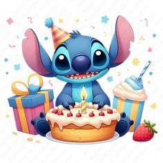 a cartoon character holding a birthday cake with candles