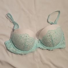 Nwot Victoria's Secret Dream Angel Lined Demi Bra Beautiful White With Blue Lace New Without Tags 32c Demi Bra, Victoria Secret Bras, Blue Lace, Women's Intimates, Victoria's Secret, Angeles, Color Blue, Angel, Lingerie