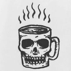 a drawing of a skull in a coffee cup