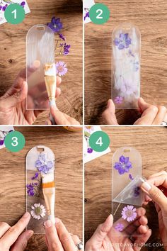 the steps to make an iphone case with flowers on it and glue them into clear cases