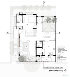 the floor plan for this modern house is very simple and has lots of space to move around