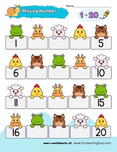 missing number worksheet with animals and numbers