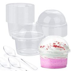 PRICES MAY VARY. ❤【50 Sets Plastic Cups with Dome Lids】- You will get 50 pcs clear plastic cups and 50 pcs dome lids, the capacity is 5oz/ 150ml. The dome lid is tall enough to put decorations on the dessert top, provides plenty of room for the creative work. These plastic cups are stackable for compact storage when not in use. ❤【Food Safe Plastic】- These dessert cups with lids are made of high quality food grade PP plastic, reusable, odorless, du ❤【A Huge Hit at Party】- Dessert cups with lids c Dessert Cups With Lids, Ice Cream Cupcake, Clear Plastic Cups, Parfait Cups, Ice Cream Cupcakes, Ice Cold Drink, Cupcake In A Cup, Snack Cups, Dessert Toppings