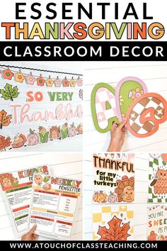 the thanksgiving classroom decor is shown with text overlay