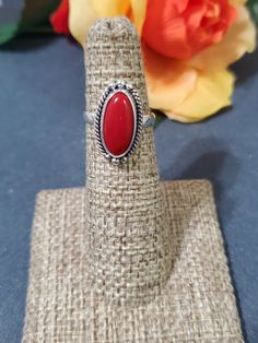 *7x14mm Coral ring  *Sterling Silver  *Free Shipping *Jewelry ship in gift box *Handcrafted In USA * Fast shipping from Albuquerque  Thank You For Your Looking ,And Check Out More Items In My Etsy Shop For More Great Deals, Also We Add More Jewelry To Etsy Shop Regularly  https://www.etsy.com/shop/ABQdesign Nickel-free Oval Stackable Rings As Gift, Handmade Dainty Oval Stackable Rings, Adjustable Oval Spiritual Rings, Bohemian Oval Cabochon Ring, Adjustable Oval Gemstone Midi Rings, Bohemian Sterling Silver Oval Cabochon Rings, Handmade Dainty Oval Rings, Dainty Handmade Oval Rings, Adjustable Oval Bohemian Rings