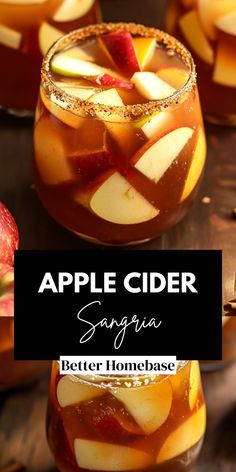 an apple cider sangria in a glass with sliced apples