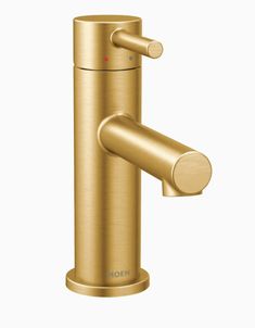 a gold faucet with thermostaer on it