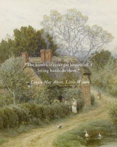 an image of a painting with a quote about women in the woods and people standing outside