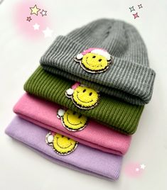 "Girls Santa Smiley Patch Beanies! Can you say ADORABLE??!! These beanies will keep your kiddos warm in the cold, while looking oh so stylish. These also make the BEST gifts and stocking stuffers.  🎅🏼😃 Avaliable in 5 colors: 1. PINK 2. GRAY 3. NAVY 4. LILAC  5. FOREST here's how to order: 1. Select your color in the drop down menu. 2.  Click Add to Cart, then go back and repeat for each top. SIZING: *beanies are a classic fit--and are rec comfy or ages 2-12. Want to see even more? Or grab the Christmas Sunnies to match-- Check out my FULL Shop! www.eyecandyandfluff.etsy.com  CAREPat any spots out with a cloth *Do not put in washer  *Always air dry *Do not dry clean  Seller is not responsible for customers not following care instructions. * Each beanie is made to order and will be ready Cute Winter Beanie Cap, Adjustable Fun Crochet Hat For Winter, Fun Winter Hat, One Size Fits Most, Cute Warm Winter Beanie, Playful Pink Crochet Hat For Winter, Pink Novelty Winter Hats, Cute Pink Winter Beanie, Fun Winter Beanie Hat, Novelty Warm Beanie For Winter