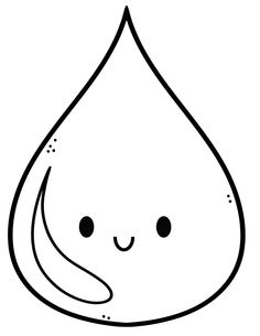 a black and white drawing of a water drop with eyes drawn on it's side