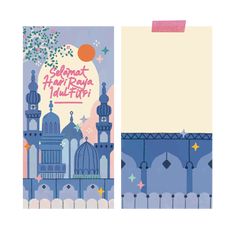 an image of a post it notepad with mosques and stars in the sky