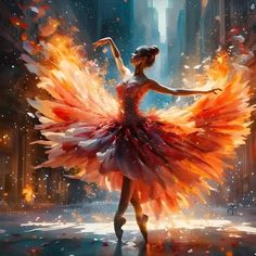 a woman in a red and white dress is dancing with fire on her body,