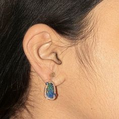 ⚫ This earrings made with natural opals, sapphire & diamonds in solid 18k yellow gold,⚫ Solid 18k Yellow Gold Blue Opal Earrings Pave Diamond Jewelry⚫ Opal Earrings, Gold Earrings, Diamond Earrings, Fine Jewelry, Sapphire Earrings, Everyday Jewelry⚫ Special customize for mother's day, Anniversary, Birthday Gift, Valentine, Mother's Day Christmas. ⚫ Item Details:Gross Wt:- 4.34 gm18k Yellow Gold Wt:- 3.67 gmDiamond Wt:- 0.72 ctBlue Sapphire Wt:- 0.05 ctBlue Opal Wt:- 2.58 ctItem Size:- 25 x 1 Opal Jewelry In Yellow Gold With Matching Earrings, Yellow Gold Opal Jewelry With Matching Earrings, Blue Opal Multi-stone Jewelry, Blue Opal Gemstone Earrings, Blue Opal Jewelry With Gemstone Accents, Yellow Gold Opal Gemstone Earrings, Ear Wrap Earrings, Blue Opal Earrings, Gemstone Diamond Ring