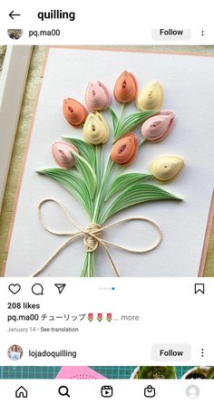 an image of a card with flowers made out of buttons and string on the front