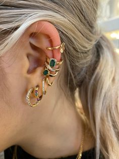 14K Gold Diamond Emerald Ear Cuff Gold Everything, All That Glitters Is Gold, Jewelry Aesthetic, Black Women Fashion, Jewelry Inspo, Earings Piercings, Body Jewelry, Gold Diamond, My Jewellery