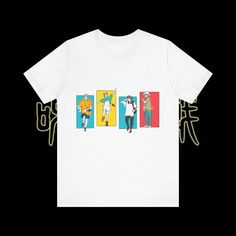 Are you a Jujutsu Kaisen fan? This t-shirt is for you! Featuring a design that highlights Gojo, Itadori, Megumi, and Nobara, this garment combines style, comfort, and your love for anime. Whether for a casual outing or relaxing at home, you'll feel like part of the wizard's world while wearing it. What makes this shirt special: Super Soft Airlume Cotton: Made from 100% combed and ring-spun cotton, it's incredibly soft to the touch. You'll feel comfortable all day long, whether you're hot or cold. Classic and versatile fit: With a fit that adapts to any occasion, from a relaxed afternoon to a semi-formal outing. The round neck gives it a clean touch that will allow you to easily combine it with other accessories. Durability You Can Feel: Ribbed knit collars keep their shape, and reinforced Casual Graphic Print Tops For Fan Gatherings, White Anime Print Top Pop Culture, White Shirt With Sublimation Print In Pop Culture Style, White Pop Culture Shirt With Sublimation Print, White Relaxed Fit Shirt With Character Print, White Harajuku Style Fan Merchandise T-shirt, White Harajuku T-shirt For Fan Merchandise, White Shirt With Graphic Design In Pop Culture Style, White Pop Culture Shirt With Graphic Design