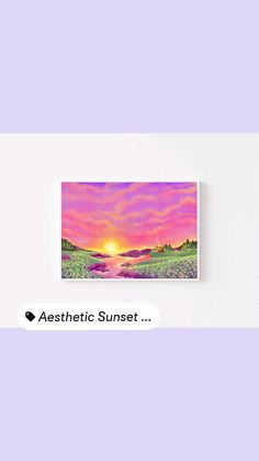 an abstract sunset painting on a wall above a purple background with the words aesthetic sunset