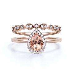 This promise ring is a visual indicator of your commitment. Beautiful Art Deco 1.75 Carat Pear Cut Affordable Morganite And Diamond Moissanite Engagement Ring, Classic Wedding Ring, One Matching Band in 10k Solid Rose Gold,Promise Ring, Anniversery Ring Size: 5.5.  Color: Red.  Gender: female.  Age Group: adult. Pear Rose Gold Engagement Ring, Engagement Ring Classic, Rose Gold Promise Ring, Classic Wedding Ring, Gold Promise Ring, Classic Wedding Rings, Classic Engagement Rings, Matching Band, Classic Wedding