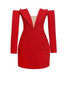 Presenting the striking Polina Red Off Shoulder Long Sleeve Blazer Dress, a bold statement in vibrant red. Featuring a captivating deep V collar wiht wire support and off-shoulder design, it exudes allure and confidence. The addition of long sleeves adds a touch of sophistication, while the suit collar infuses elegance. Complete with an invisible zipper at the back, this dress ensures a seamless fit. Whether it's a formal event or a night out, the Polina dress is sure to command attention with i Red Backless Dress For Dinner, Red V-neck Mini Dress For Red Carpet, Red Off-shoulder Mini Dress For Cocktail, Elegant Red Off-shoulder Mini Dress, Glamorous Red Off-shoulder Mini Dress, Red Dress With Blazer, Satin Corset Dress, Jumpsuit And Blazer, Suit Collar