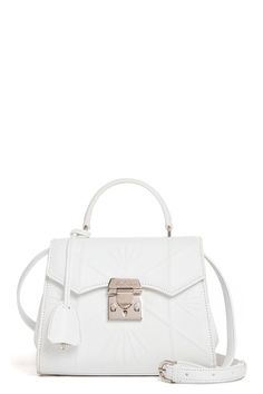 MARK CROSS-Madeline 21 Bag-BRT WHT Designer White Rectangular Flap Bag, White Luxury Satchel Flap Bag, Luxury White Satchel Flap Bag, Luxury White Flap Bag With Top Handle, Luxury White Top Handle Flap Bag, Luxury White Crossbody Flap Bag, White Top Handle Bag With Palladium Hardware, Luxury White Flap Shoulder Bag, Luxury White Shoulder Flap Bag