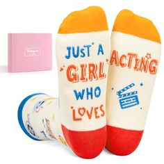 Acting SocksThese theater socks feature a funny saying: “JUST A GIRL WHO LOVES ACTING”. Adorned with tragicomic masks, projectors, clapper boards, and twinkling starlight, these socks are a testament to the enduring magic of the stage.Size & PackageOur women's drama socks are designed to fit shoe sizes 6-12 and sock sizes 8-13. Each exclusive gift box contains 1 pairs of funny socks.Quality MaterialOur funny film socks are made of 80% combed cotton, 17% polyamide, and 3% spandex to ensure they a Gifts For Anime Lovers, Anime Socks, Theatre Gifts, Christmas Wedding Gifts, School Games, Funny Films, Funny Socks, Anime Gifts, Valentines Day Weddings