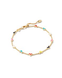 A funfetti sprinkling of hand painted hearts, the Haven Heart Chain Bracelet in Multi Mix is the sweetest stack reminder to gift, or to get.,Metal14k Yellow Gold Over BrassMaterialMulti Mix EnamelSize6.9L with 0.7L extender, 0.28WClosureLobster clasp with single adjustable sliding bead Please note: Due to the one-of-a-kind nature of the medium, exact colors and patterns may vary slightly from the image shown.} | Kendra Scott Haven Heart Gold Chain Bracelet in Multi Mix | Opaque Enamel Matching Bracelets Gold, Heart Chain Bracelet, Gift Wishlist, Kendra Scott Bracelet, Preppy Jewelry, Gold Chain Bracelet, Painted Hearts, Bracelets Gold, Jewelry Accessories Ideas