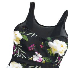 FREE SHIPPING Women O-neck Lace-up Floral Printed Swimsuit JKP3505 Fitted One Piece With Built-in Bra For Summer, Floral Print Stretch Elastane Swimwear, Stretch Elastane Swimwear With Floral Print, Fitted Floral Print One-piece, Fitted Floral Print One-piece Swimwear, Fitted One-piece Floral Swimwear, One-piece Floral Print Stretch Tankini, Fitted Black One Piece For Spring, Fitted Black One Pieces For Spring