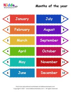 months of the year chart for kids with arrows in different colors and numbers on them