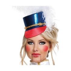 a woman wearing a red, white and blue top hat with feathers on her head