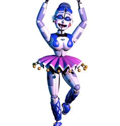 a woman in a pink and blue costume is dancing with her hands up to the ceiling