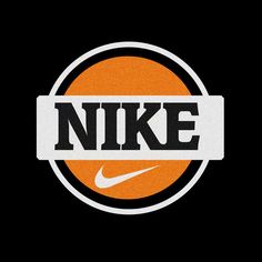 an orange and white nike logo on a black background