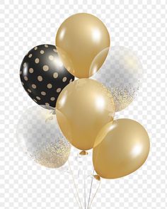 black and gold balloons with confetti on them, transparent background png clipart