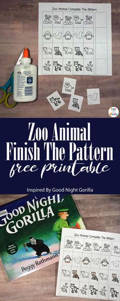 the zoo animal finish the pattern printable is shown with scissors, glue and paper