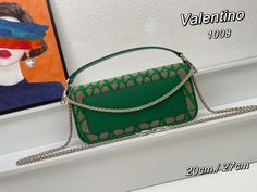 Size: Standard Size It comes with Dust box, Care manual, Tag, and Paper bag. Green Shoulder Bag With Original Box For Travel, Green Travel Bags With Original Box, Green Luxury Baguette Bag For Travel, Luxury Green Baguette Bag For Shopping, Luxury Green Baguette Bag For Travel, Luxury Green Baguette Bag For Daily Use, Elegant Green Box Bag With Original Box, Valentino Bags, Branded Handbags